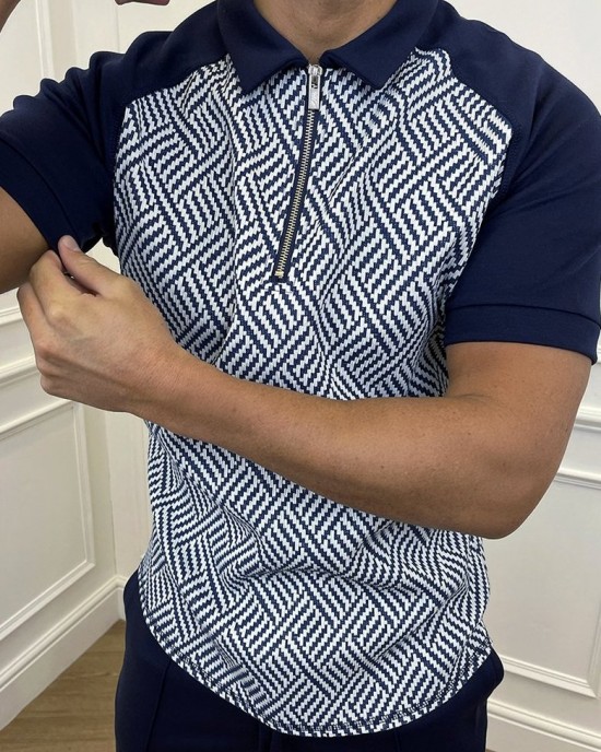 Jacquard Color Block Short-sleeved Polo Shirt