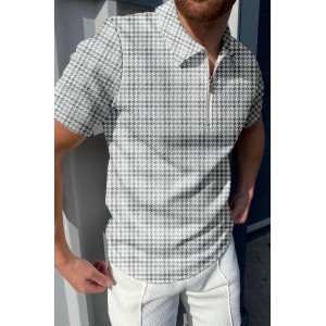 Houndstooth print polo shirt