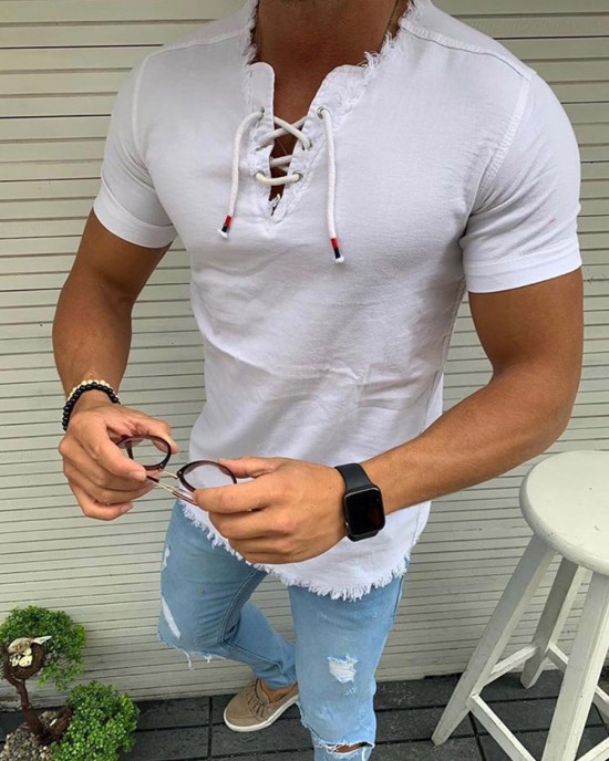 Mens Casual Short Sleeve Slim Shirt