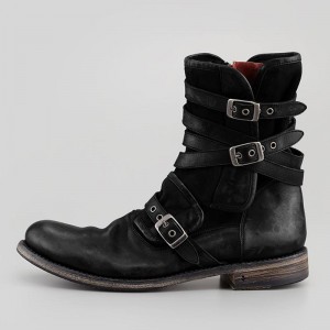 Retro Round Head Belt Buckle Side Zipper Thick Heel Casual Men's Short Boots Oversize 44-48