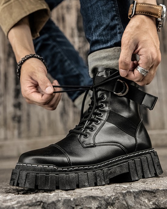 High-top Dark Functional Leather Boots