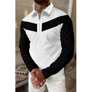 Contrast Color Long Sleeve Polo Shirt