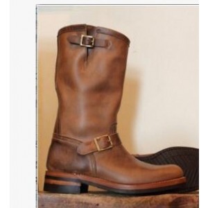 Men's Outdoor Retro Vntage Belt Buckle Low Heel PU Boots