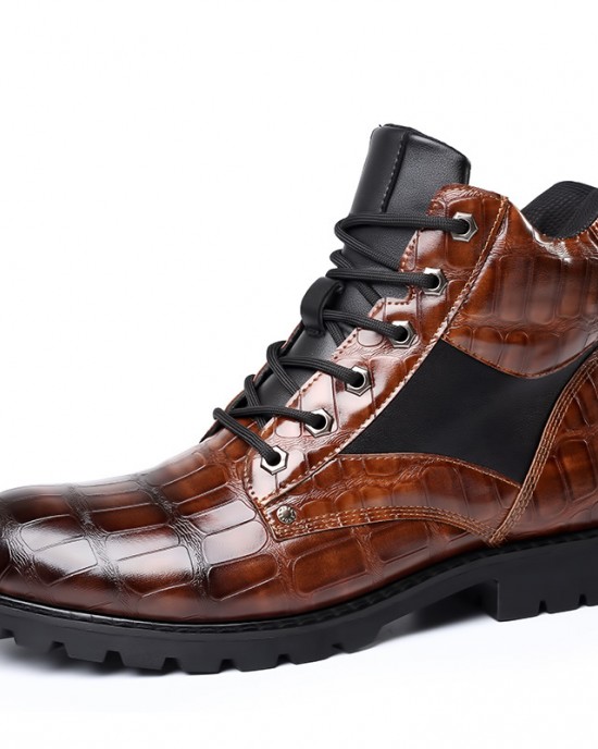 Men's Vintage Faux Crocodile Leather Mid-Top Martin Boots