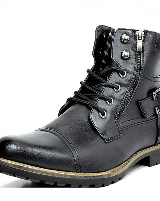 Men's Side Zipper Non-slip Fleece Warm Motorcycle Boots