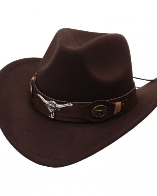 Western Ethnic Cowboy Bull Head Felt Hat