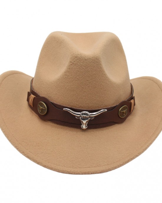 Western Ethnic Cowboy Bull Head Felt Hat