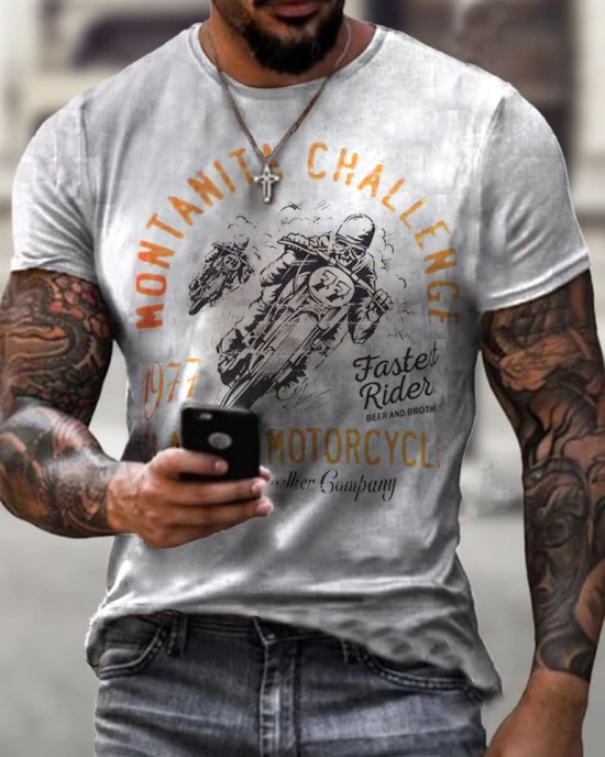 Men's Motorcycle Graphic Short Sleeve T-Shirt HE1604-04-02